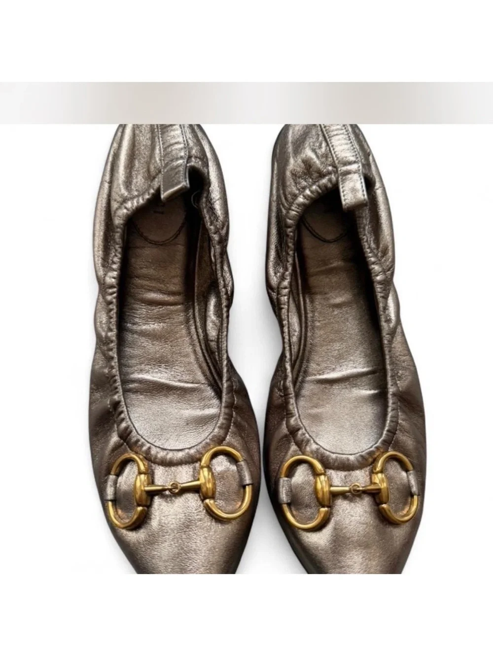 Gucci Metallic Leather Ballet Flats with Gold Horsebit Detail